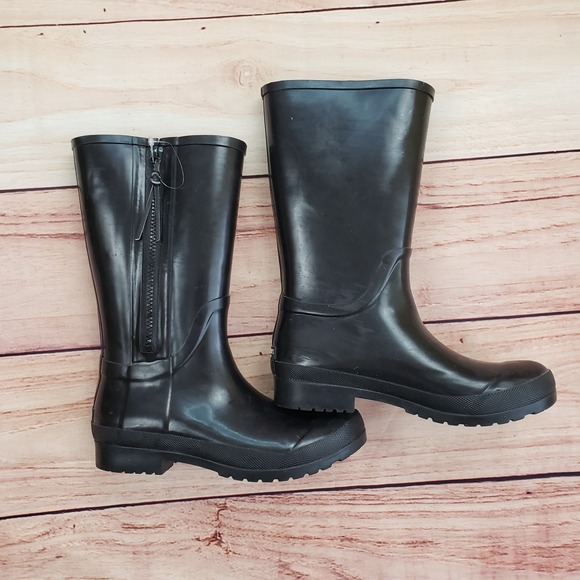Sperry Boots Womens Size 7 Black Waterproof‎ Rubber Rain Tall Side Zip Outdoor - Picture 1 of 10